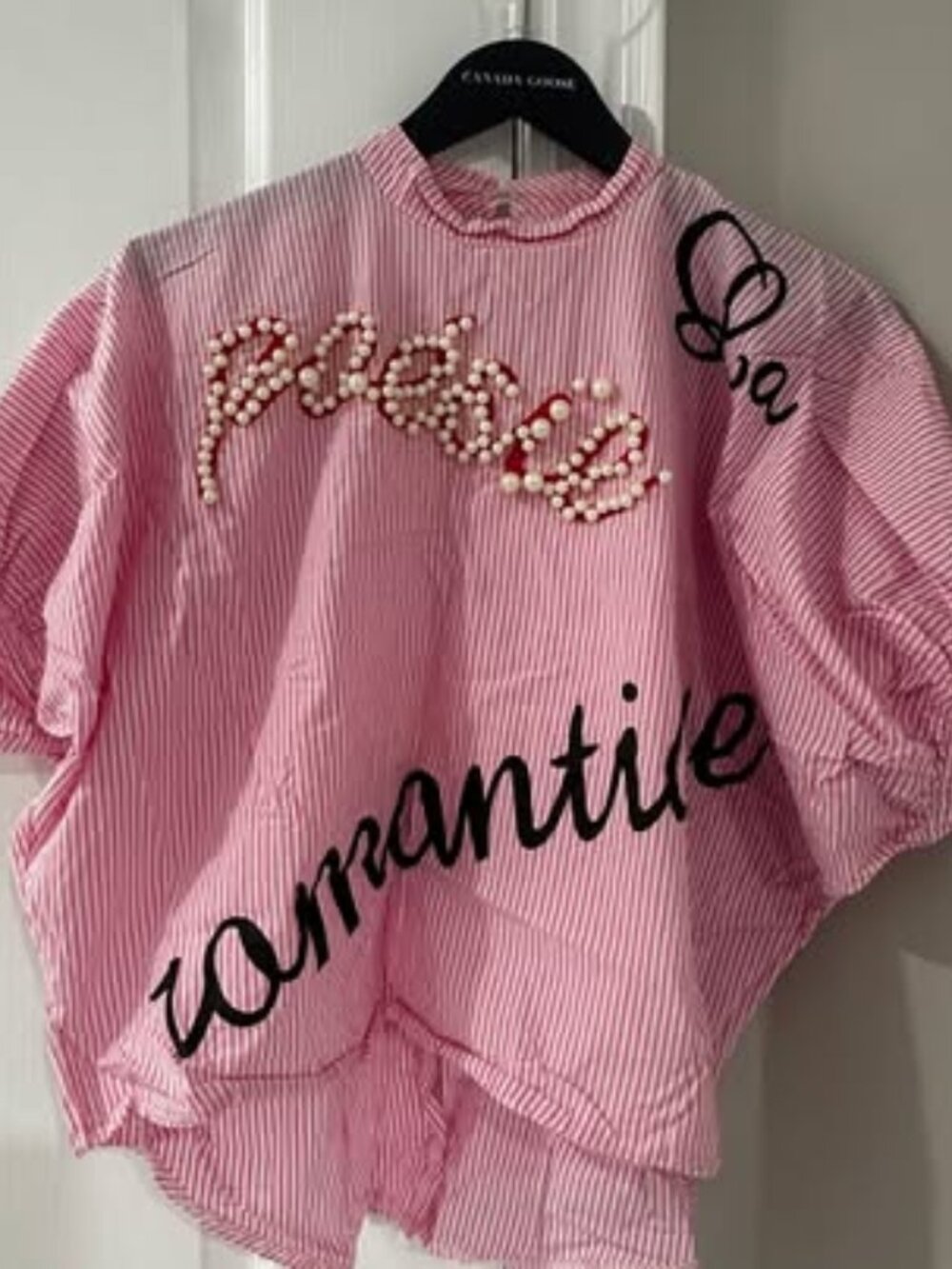 Pink Striped Top with Pearl Detailing